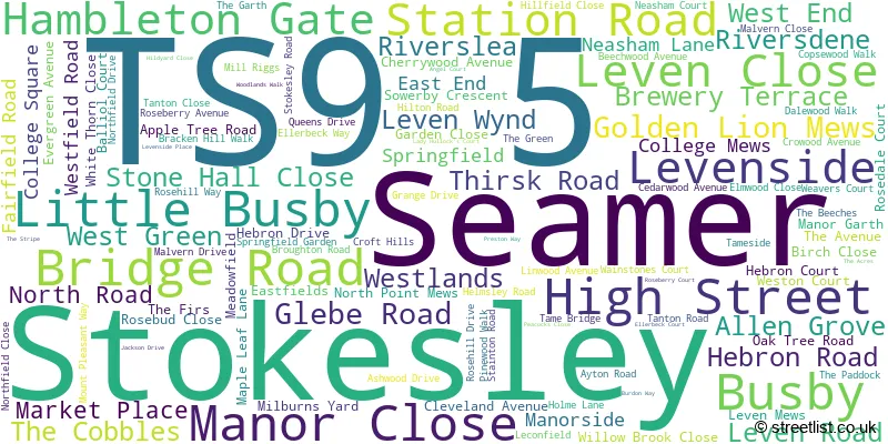 A word cloud for the TS9 5 postcode